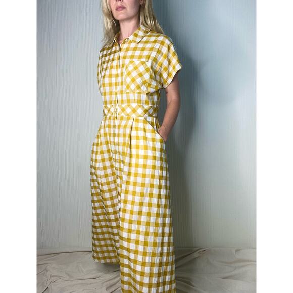 WHISTLES Illana Checkered Mustard & Cream Maxi Shirt Dress US 8 - Picture 5 of 11